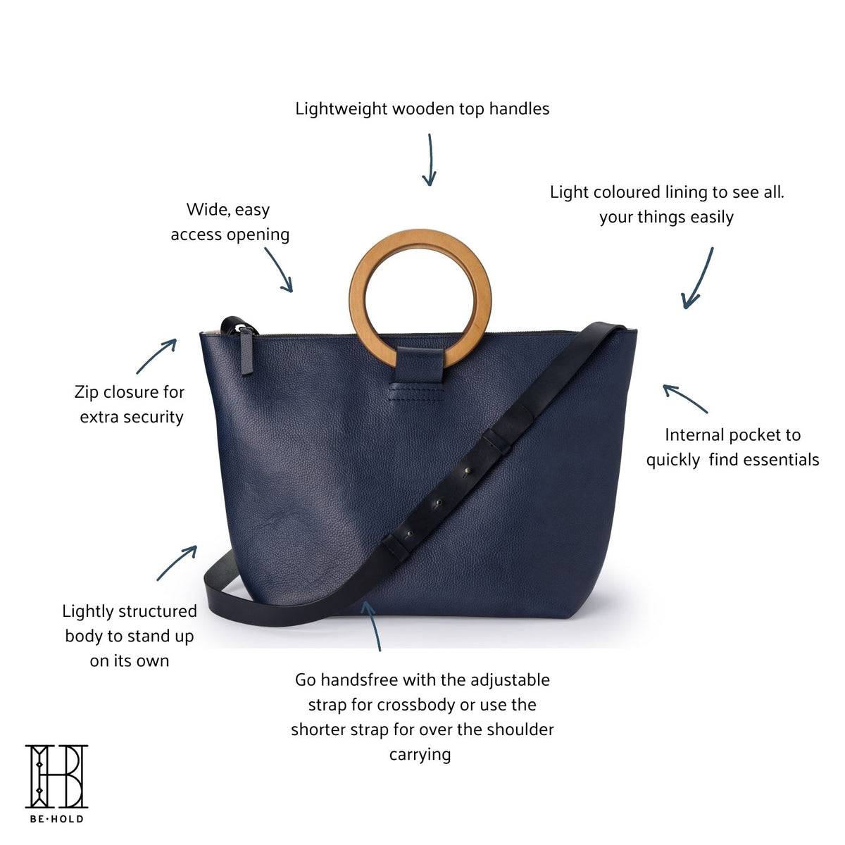 BE HOLD East West Tote - Navy Blue