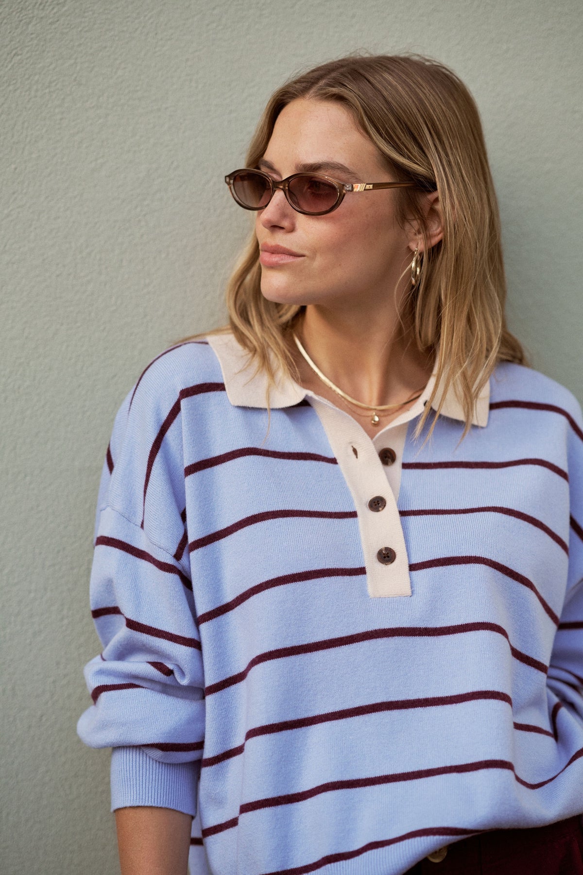 CERES LIFE Jessa Rugby Knit - Sky Blue Stripe