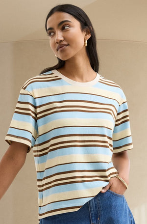 CERES LIFE Stevie Slouchy Tee - Butter/Toffee/Fresh Blue Stripe