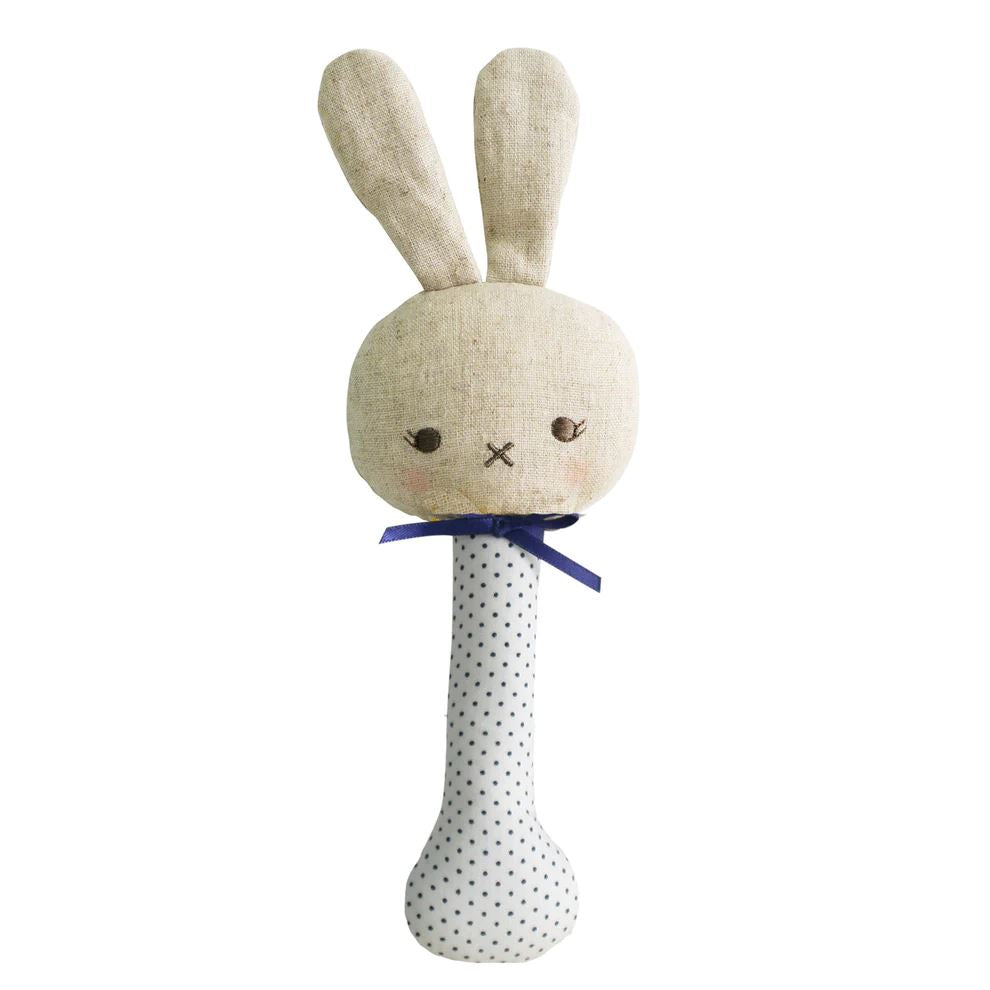 ALIMROSE Baby Bunny Stick Rattle - Navy Spot BABY (0-12 Mths) - Zabecca Living
