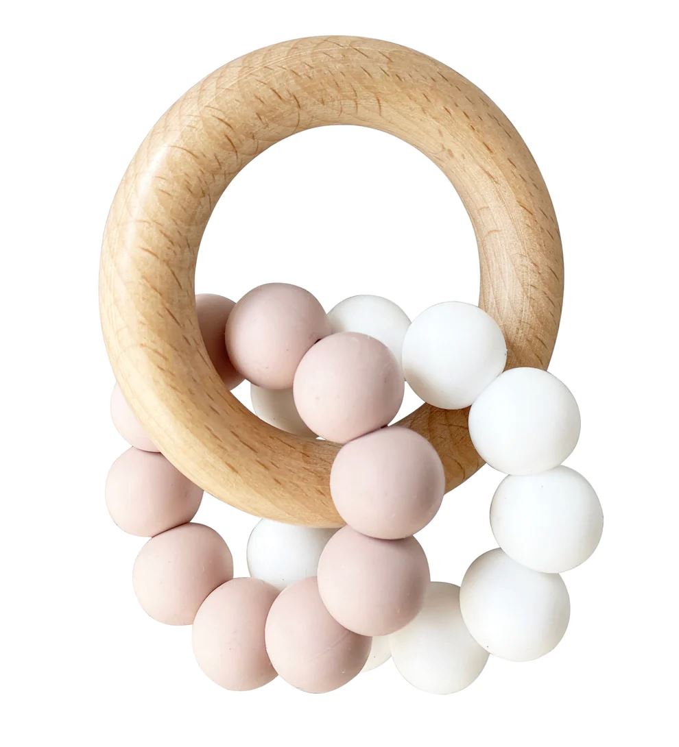 ALIMROSE Beechwood Double Teether Rings - Petal White BABY (0-12 Mths) - Zabecca Living
