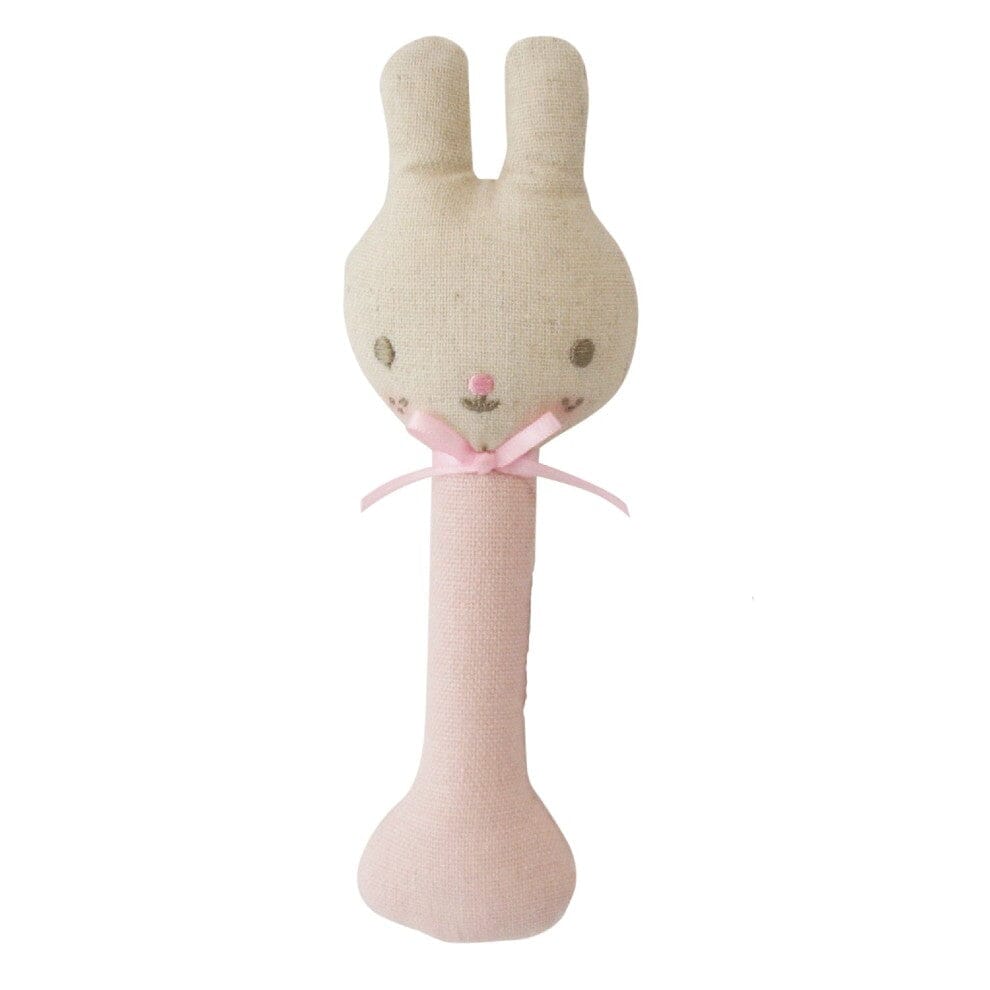 ALIMROSE Linen Bunny Stick Rattle - Pink BABY (0-12 Mths) - Zabecca Living
