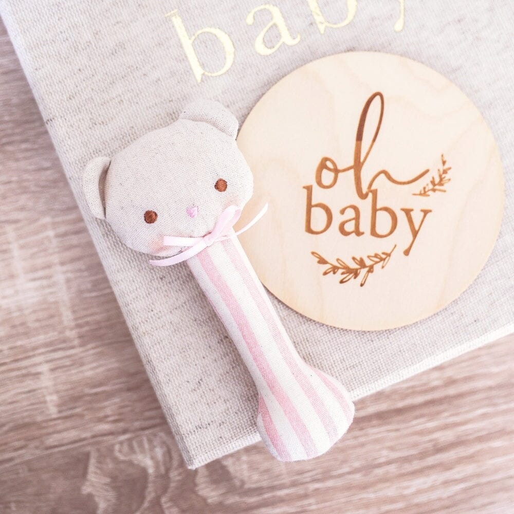 ALIMROSE Ted Stick Rattle - Pink stripe BABY (0-12 Mths) - Zabecca Living