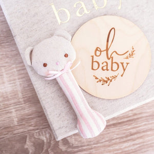 ALIMROSE Ted Stick Rattle - Pink stripe BABY (0-12 Mths) - Zabecca Living