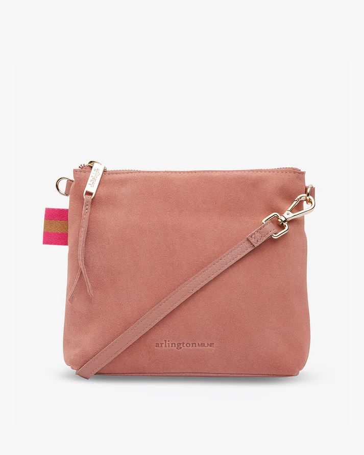 ARLINGTON MILNE Alexis Crossbody - Dusty Pink Suede HANDBAG - Zabecca Living