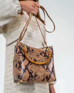 ARLINGTON MILNE Maya Tote - Caramel Python HANDBAG - Zabecca Living