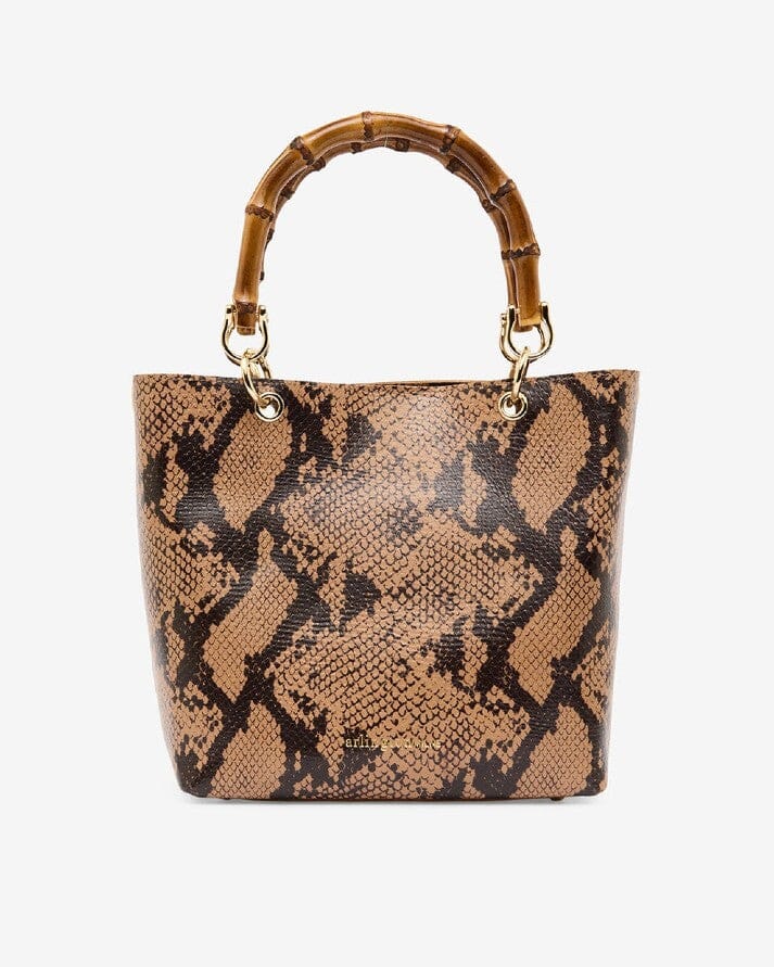 ARLINGTON MILNE Maya Tote - Caramel Python HANDBAG - Zabecca Living