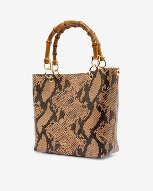 ARLINGTON MILNE Maya Tote - Caramel Python HANDBAG - Zabecca Living
