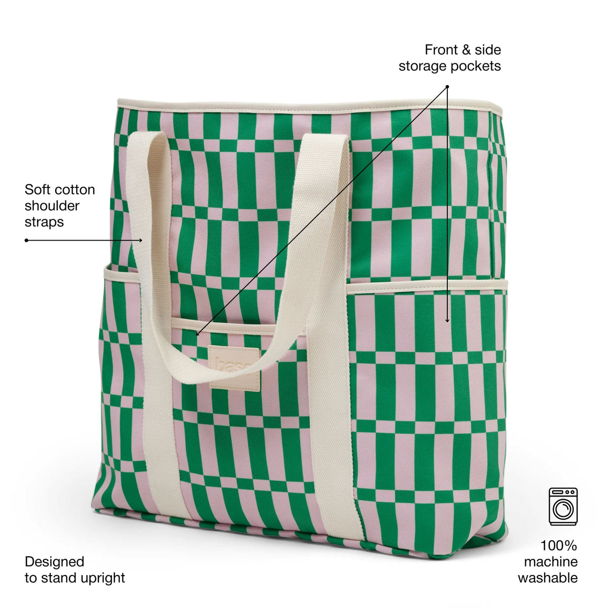 BASE Beach Base - Apple / Soft Pink Check Beach Bag - Zabecca Living