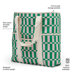 BASE Beach Base - Apple / Soft Pink Check Beach Bag - Zabecca Living