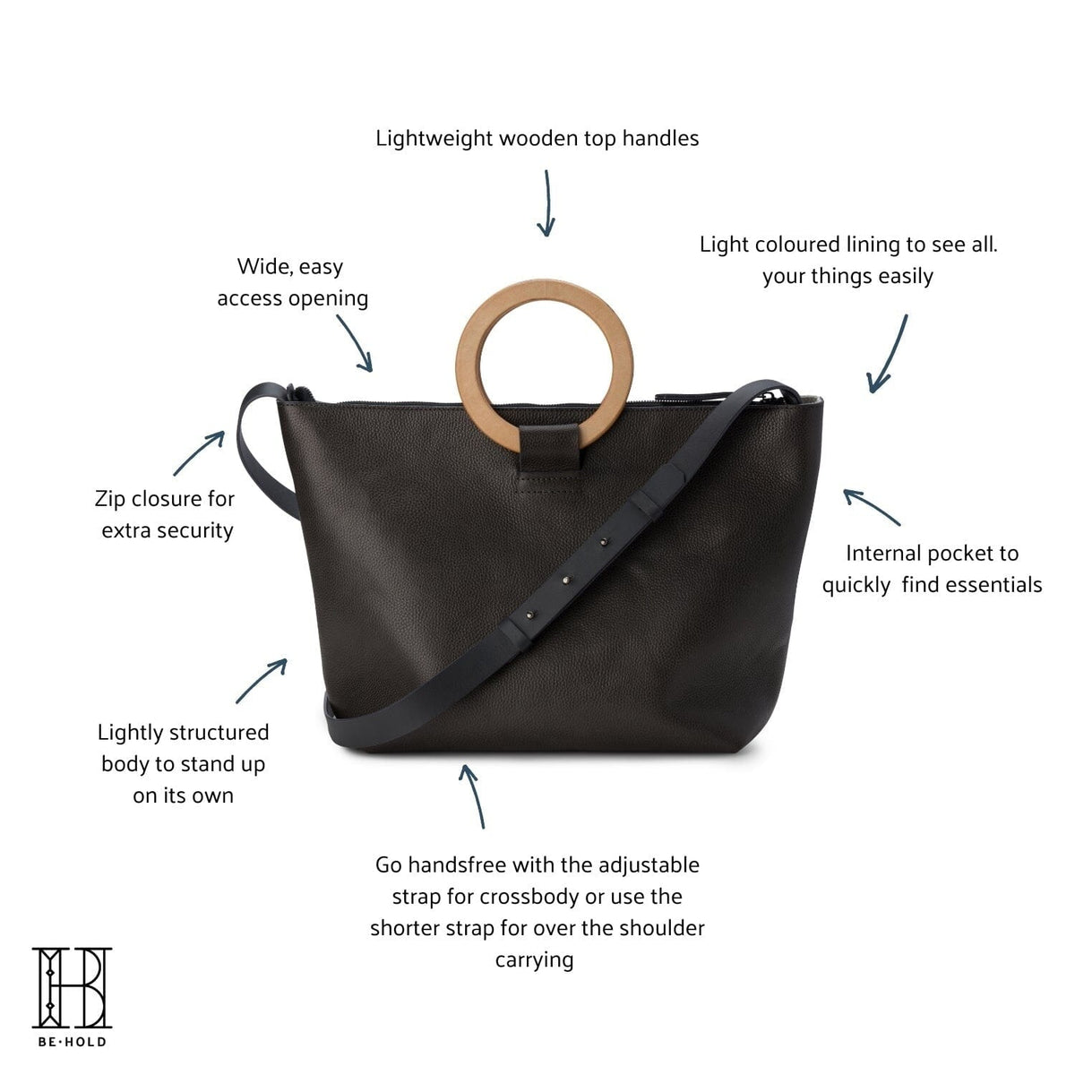 BE HOLD East West Tote - Gunmetal Grey HANDBAG - Zabecca Living