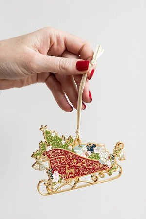 BESPOKE LETTERPRESS Fine Enamel Christmas Ornament - Sleigh FESTIVE DECORATIONS - Zabecca Living
