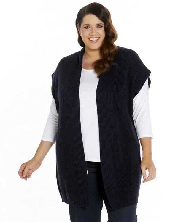 BETTY BASICS Allegra Knitted Capelet - Dark Navy vest - Zabecca Living