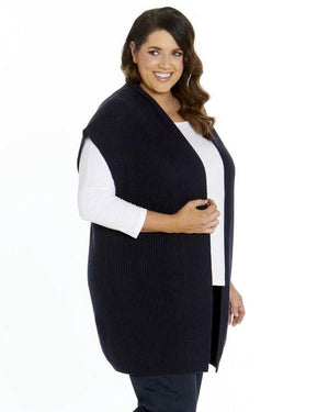 BETTY BASICS Allegra Knitted Capelet - Dark Navy vest - Zabecca Living