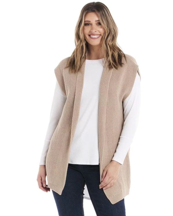 BETTY BASICS Allegra Knitted Capelet - Oat vest - Zabecca Living
