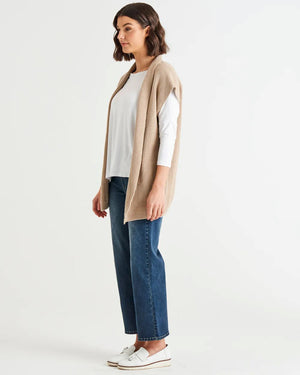 BETTY BASICS Allegra Knitted Capelet - Oat vest - Zabecca Living