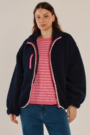 BETTY BASICS Jayne Fleece Jacket - Navy/White Jackets - Zabecca Living