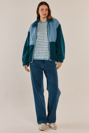 BETTY BASICS Jayne Fleece Jacket - Teal Green/Blue Jackets - Zabecca Living