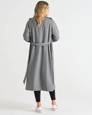 BETTY BASICS Ponte Trench Coat - Black Houndstooth Coat - Zabecca Living