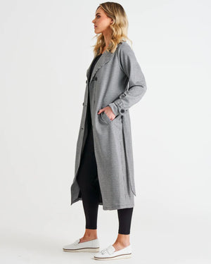 BETTY BASICS Ponte Trench Coat - Black Houndstooth Coat - Zabecca Living