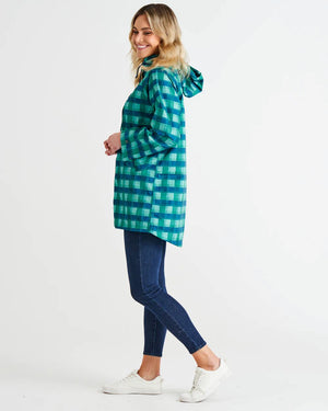 BETTY BASICS Rosie Raincoat - Green/Blue Tartan Coat - Zabecca Living