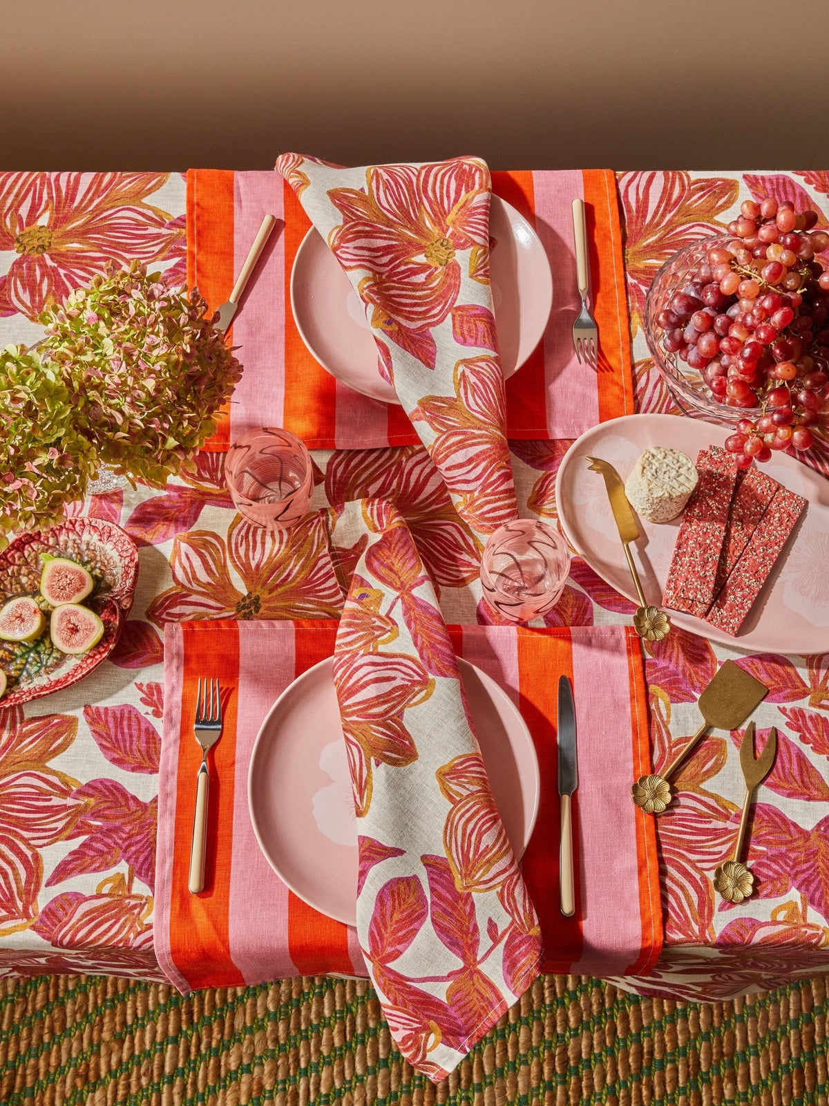 BONNIE & NEIL Azalea Pink Linen Tablecloth - Large Table Runner - Zabecca Living