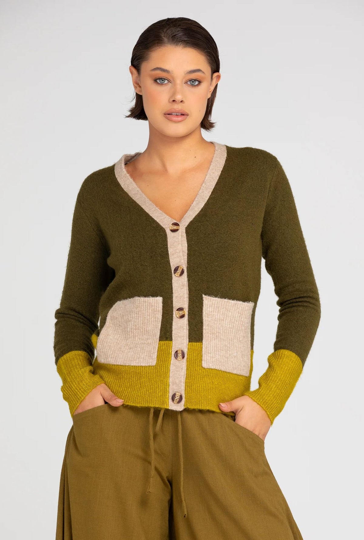 BOOM SHANKAR Poet Cardigan - Green/Yellow Jumpers + Knitwear - Zabecca Living