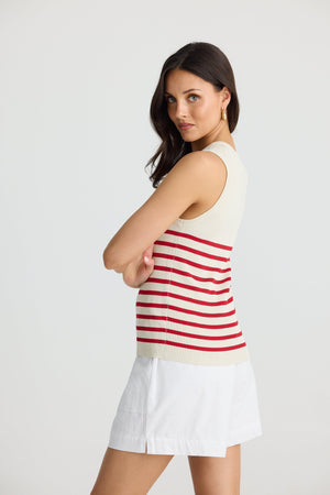 BRAVE AND TRUE Amba Stripe Tank - Ecru & Scarlet Tank - Zabecca Living