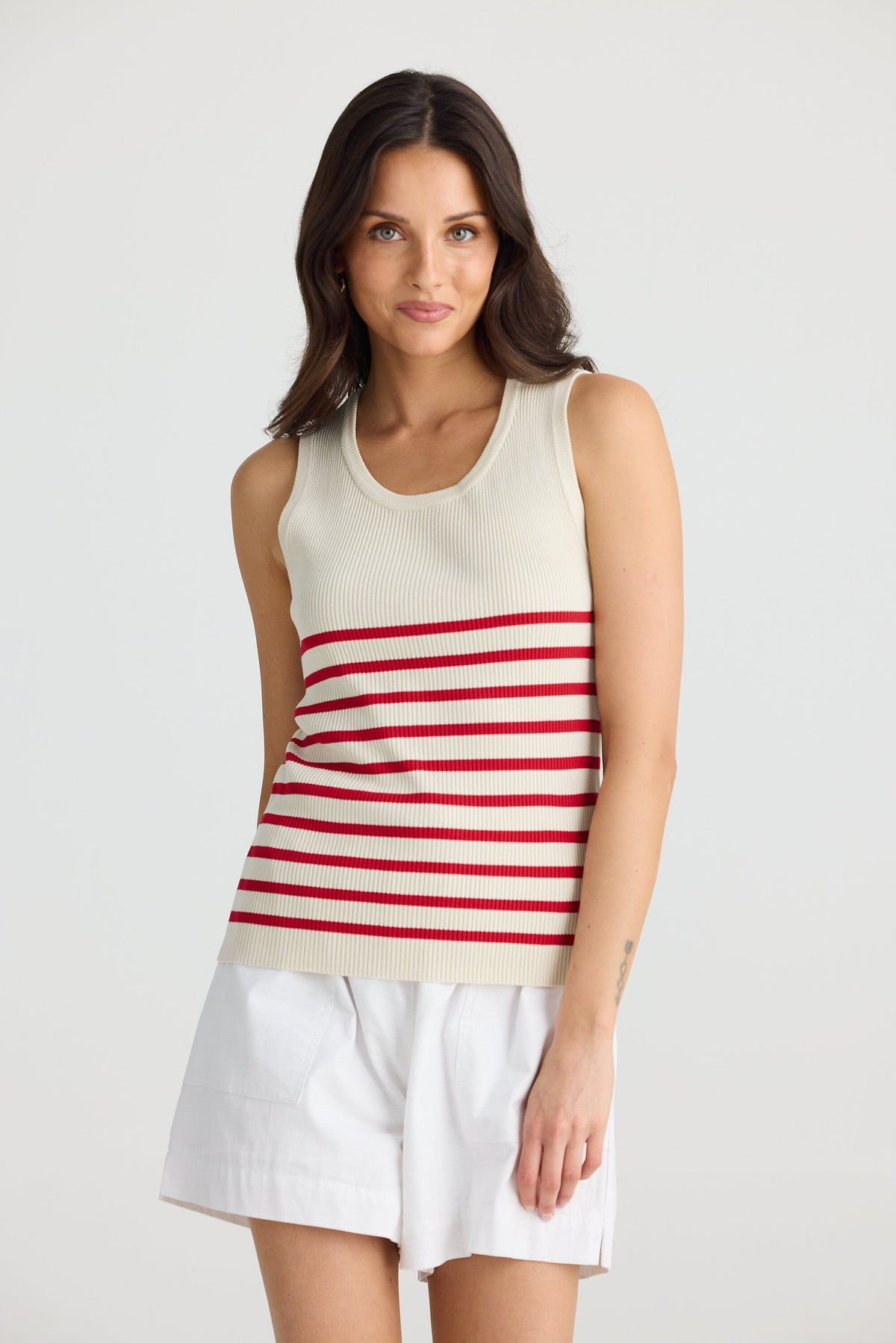 BRAVE AND TRUE Amba Stripe Tank - Ecru & Scarlet Tank - Zabecca Living