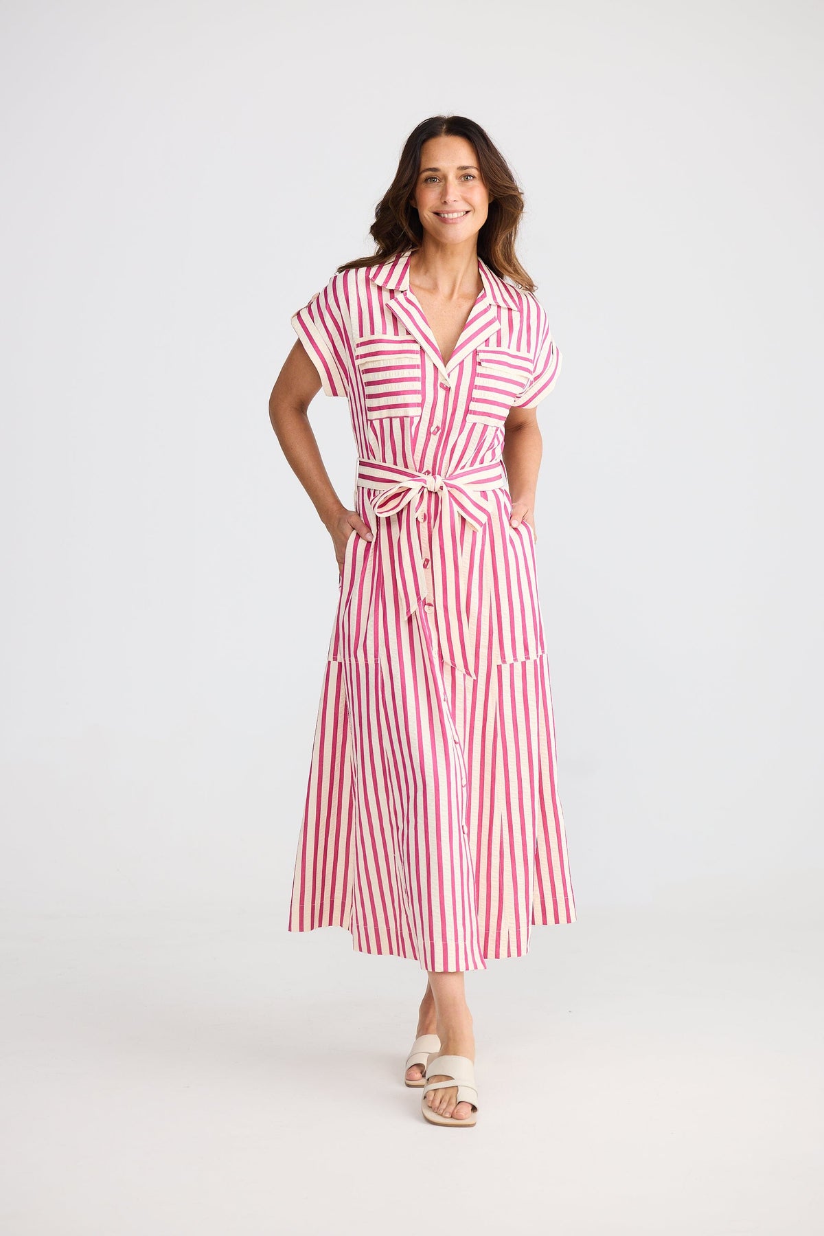 BRAVE AND TRUE Portia Dress - Hot Pink Stripe Dress - Zabecca Living