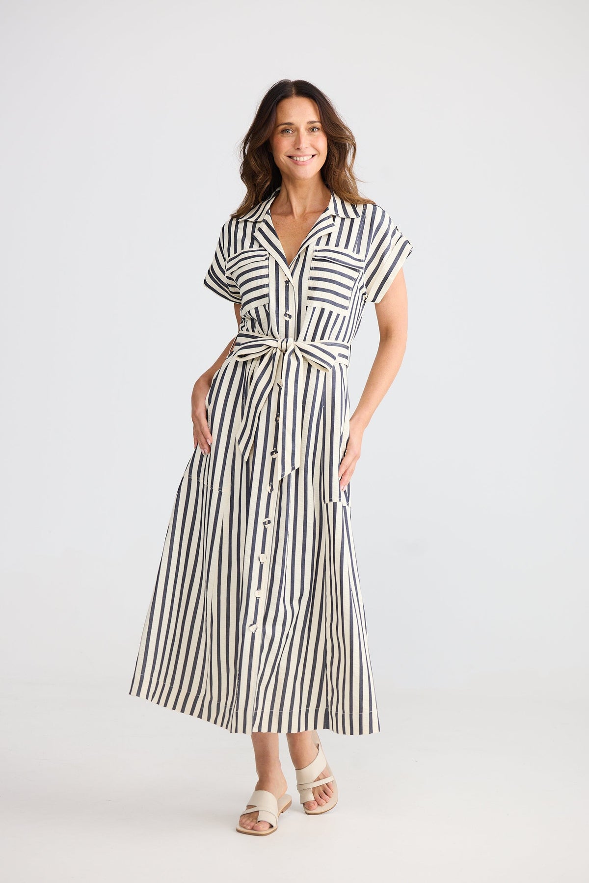 BRAVE AND TRUE Portia Dress - Navy Stripe Dress - Zabecca Living