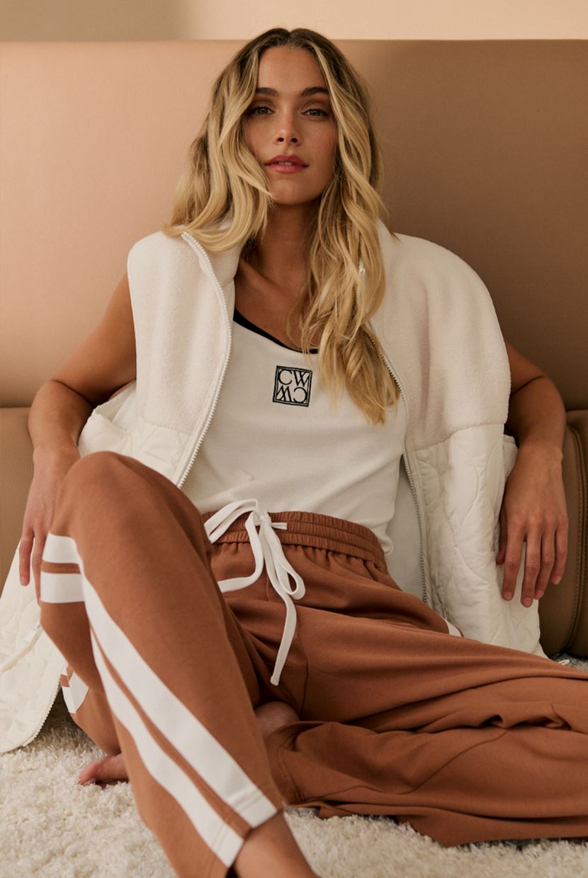 CARTEL & WILLOW Adeline Pant - Toffee/White JOGGER - Zabecca Living