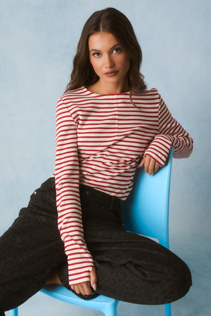 CARTEL & WILLOW Aspyn Top - Ruby Stripe Long Sleeve Tee - Zabecca Living
