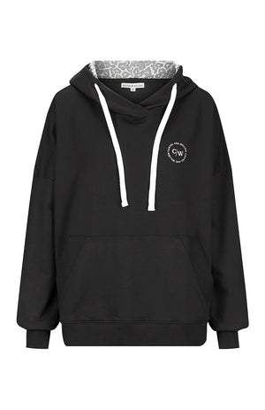 CARTEL & WILLOW Harriet Hoodie - Black/Smoke Leopard SWEATER - Zabecca Living