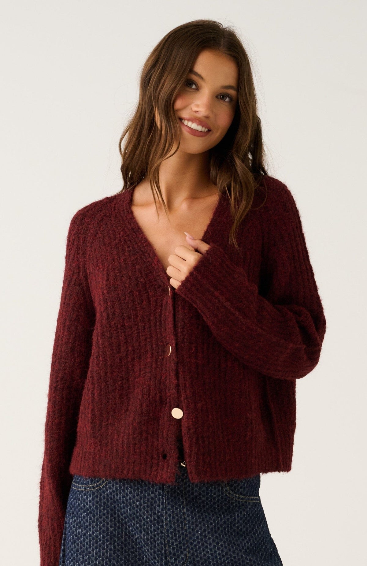 CARTEL & WILLOW Hazel Knit Cardigan - Mulberry Jumpers + Knitwear - Zabecca Living