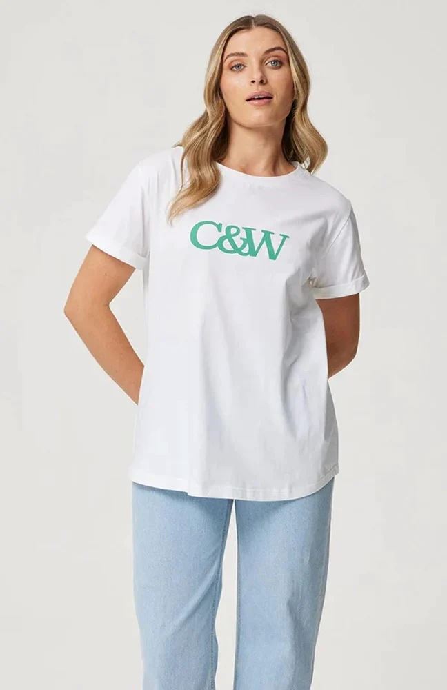 CARTEL & WILLOW Marlo Tee - White/Green Tee - Zabecca Living