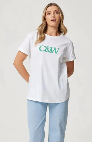 CARTEL & WILLOW Marlo Tee - White/Green Tee - Zabecca Living