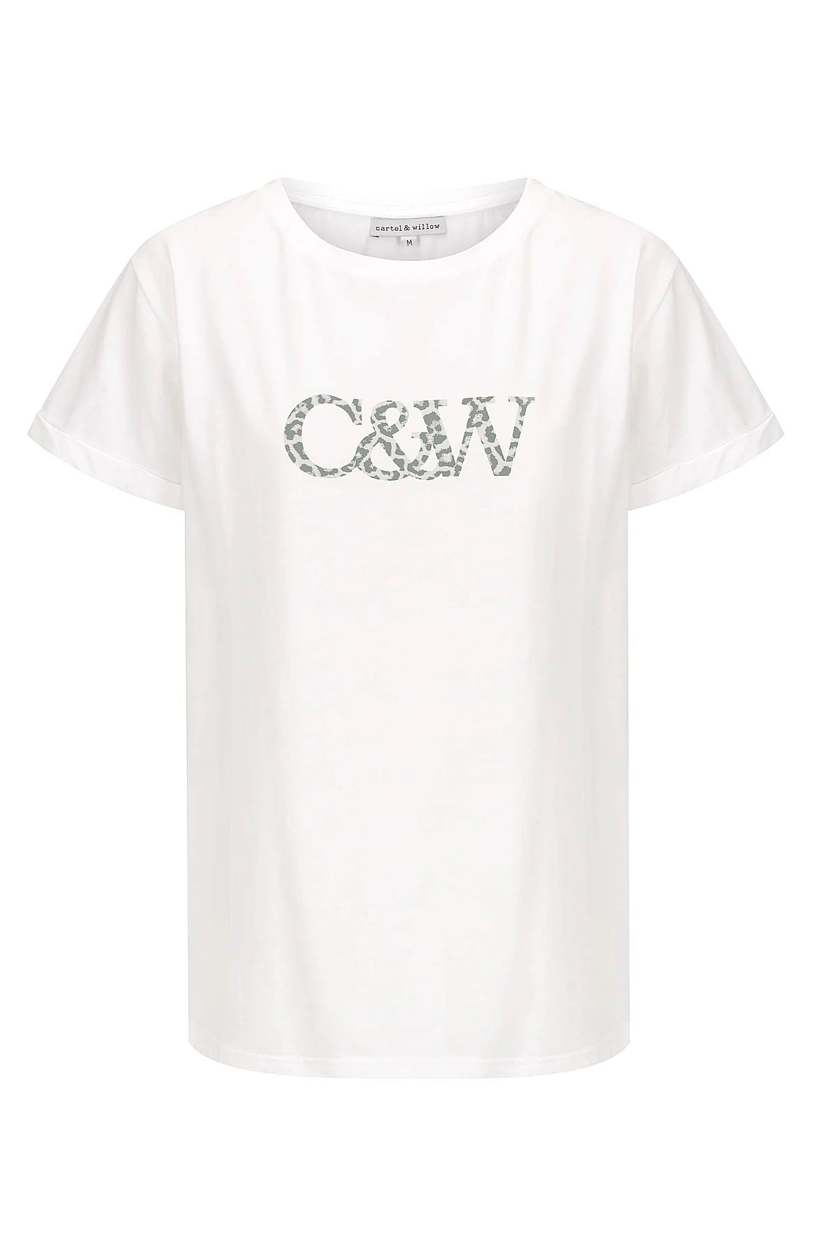 CARTEL & WILLOW Marlo Tee - White/Smoke Leopard Tee - Zabecca Living