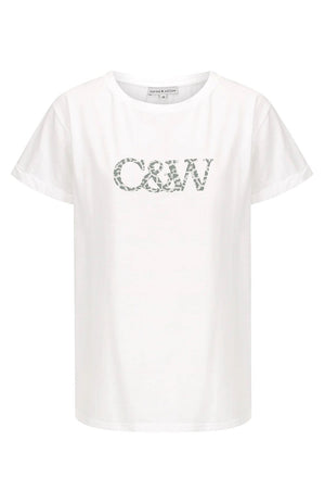 CARTEL & WILLOW Marlo Tee - White/Smoke Leopard Tee - Zabecca Living