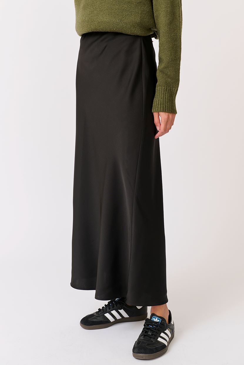 CARTEL & WILLOW Millie Slip Skirt - Black Satin Skirt - Zabecca Living
