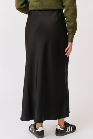 CARTEL & WILLOW Millie Slip Skirt - Black Satin Skirt - Zabecca Living