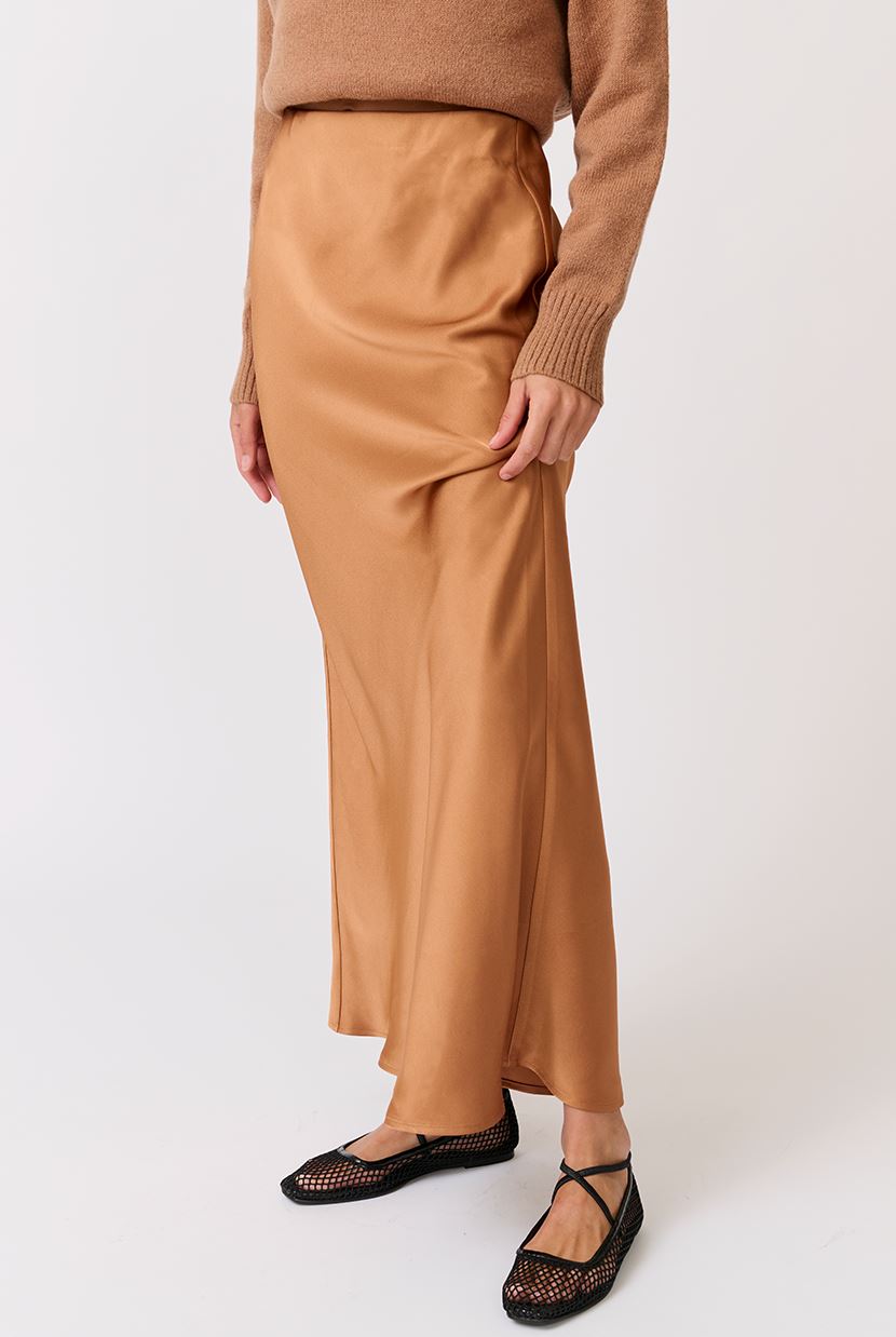 CARTEL & WILLOW Millie Slip Skirt - Golden Satin Skirt - Zabecca Living