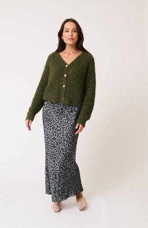 CARTEL & WILLOW Millie Slip Skirt - Khaki Leopard Skirt - Zabecca Living