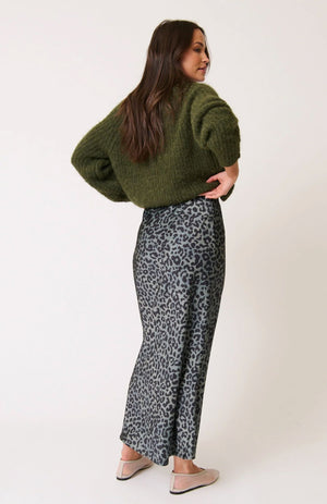 CARTEL & WILLOW Millie Slip Skirt - Khaki Leopard Skirt - Zabecca Living