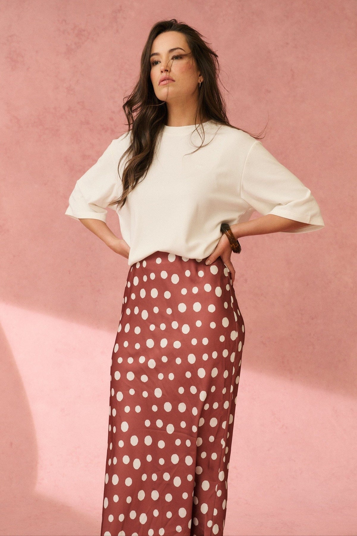 CARTEL & WILLOW Millie Slip Skirt - Rust Cream Spot Skirt - Zabecca Living