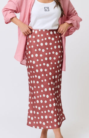 CARTEL & WILLOW Millie Slip Skirt - Rust Cream Spot Skirt - Zabecca Living