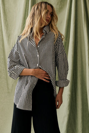 CARTEL & WILLOW Tammy Shirt - Black/White Stripe Shirt - Zabecca Living