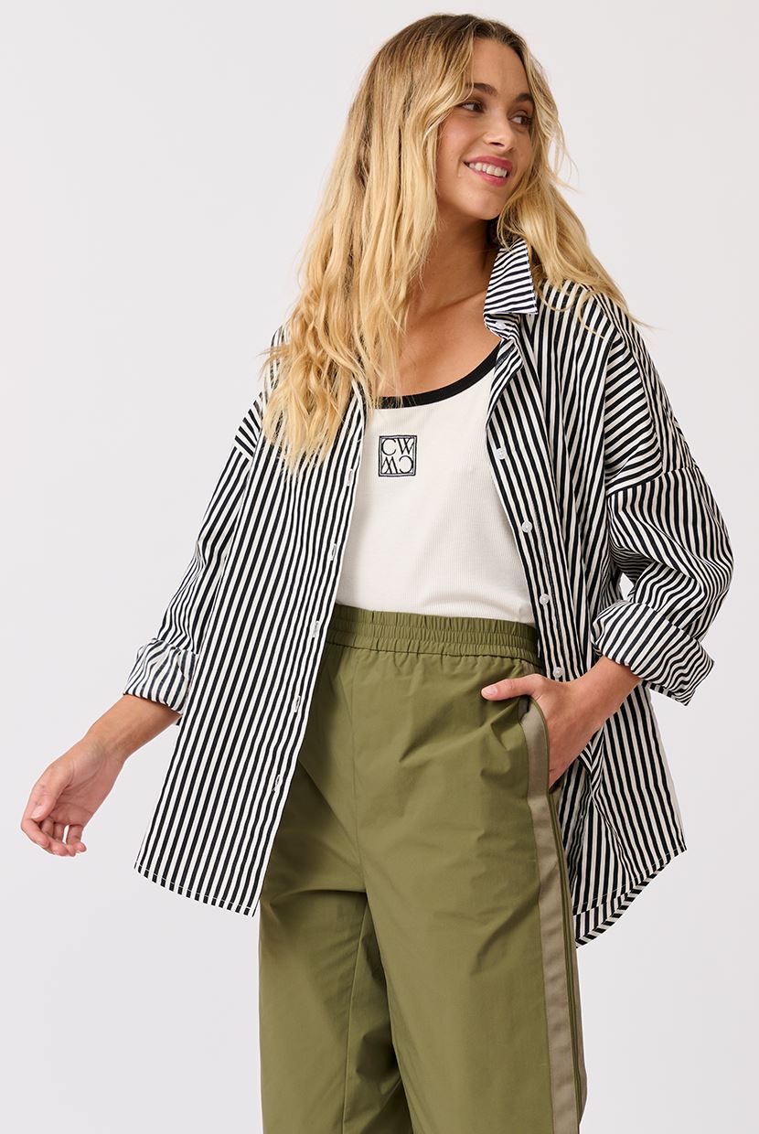 CARTEL & WILLOW Tammy Shirt - Black/White Stripe Shirt - Zabecca Living