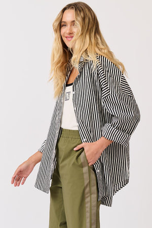 CARTEL & WILLOW Tammy Shirt - Black/White Stripe Shirt - Zabecca Living