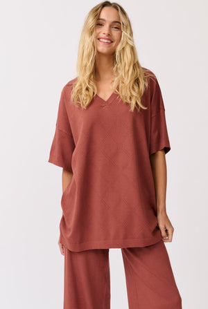 CARTEL & WILLOW Zarelle Collared Tee - Cocoa Knit Tee - Zabecca Living